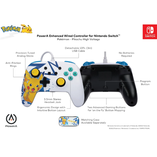 PowerA Enhanced Wired Controller and Slim Case for Nintendo Switch - Pikachu High Voltage